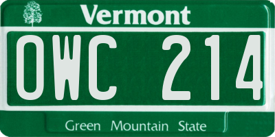 VT license plate OWC214