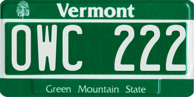 VT license plate OWC222