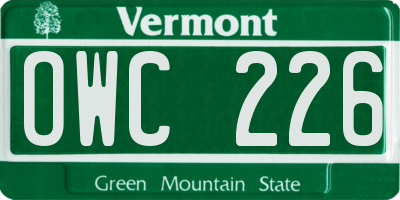 VT license plate OWC226