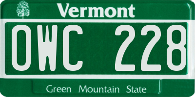 VT license plate OWC228