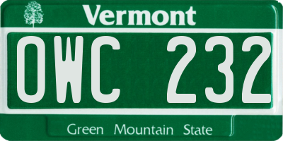 VT license plate OWC232