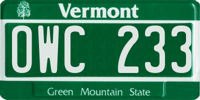 VT license plate OWC233