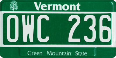 VT license plate OWC236