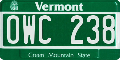VT license plate OWC238