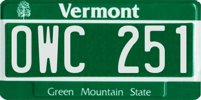VT license plate OWC251