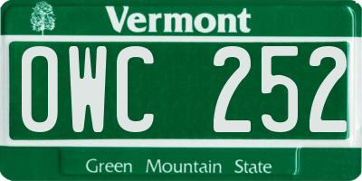VT license plate OWC252