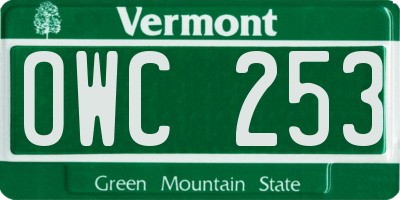 VT license plate OWC253