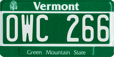 VT license plate OWC266