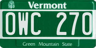VT license plate OWC270