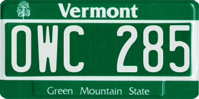 VT license plate OWC285