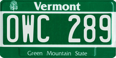 VT license plate OWC289