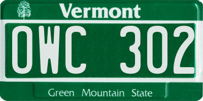 VT license plate OWC302