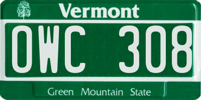 VT license plate OWC308