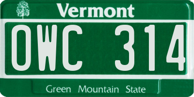 VT license plate OWC314