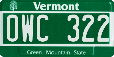 VT license plate OWC322
