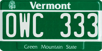 VT license plate OWC333
