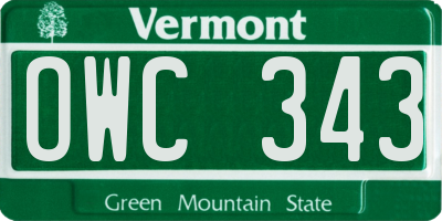 VT license plate OWC343