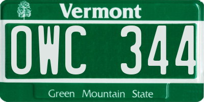 VT license plate OWC344