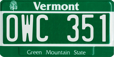 VT license plate OWC351