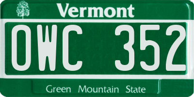 VT license plate OWC352
