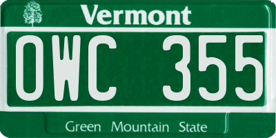 VT license plate OWC355