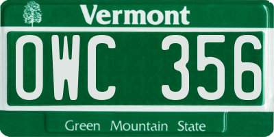 VT license plate OWC356