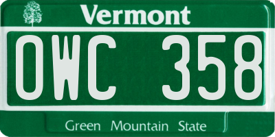 VT license plate OWC358