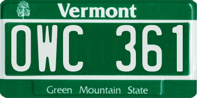VT license plate OWC361