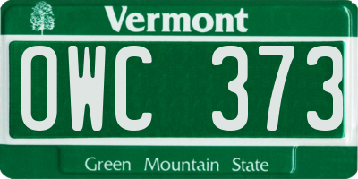 VT license plate OWC373