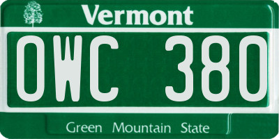 VT license plate OWC380