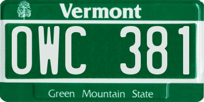 VT license plate OWC381