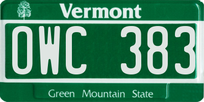 VT license plate OWC383