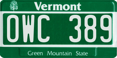 VT license plate OWC389