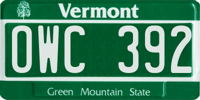 VT license plate OWC392