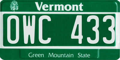 VT license plate OWC433