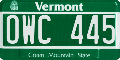 VT license plate OWC445