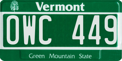 VT license plate OWC449