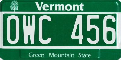 VT license plate OWC456