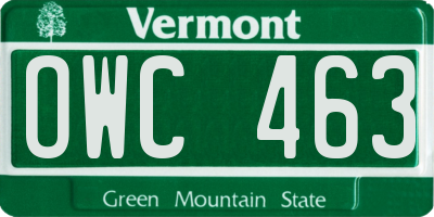 VT license plate OWC463