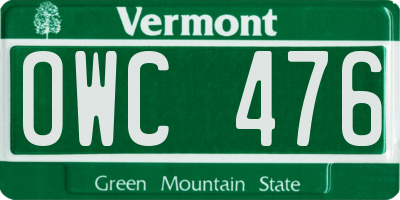 VT license plate OWC476