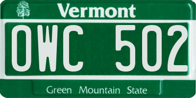 VT license plate OWC502