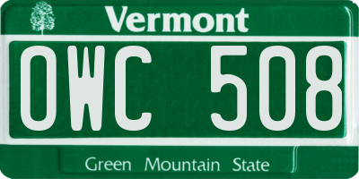 VT license plate OWC508