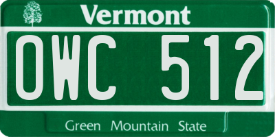 VT license plate OWC512