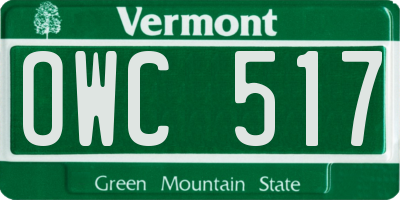 VT license plate OWC517