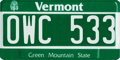 VT license plate OWC533
