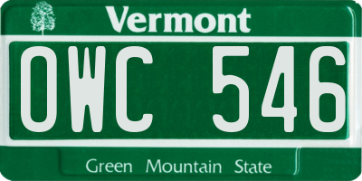 VT license plate OWC546