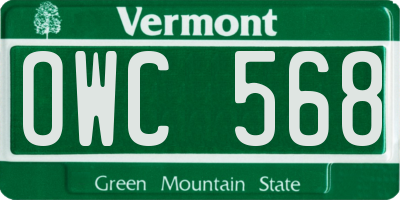 VT license plate OWC568