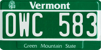 VT license plate OWC583