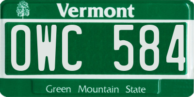 VT license plate OWC584