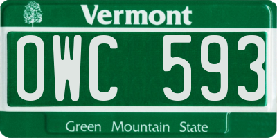 VT license plate OWC593